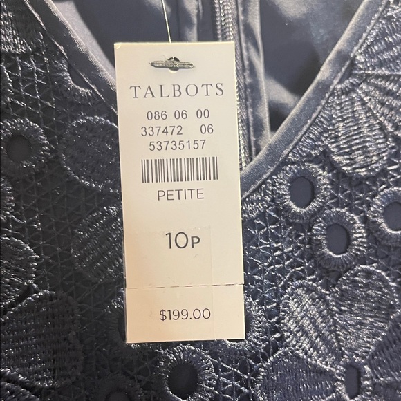 Talbots Navy Eyelet V-Neck A-Line Midi Dress - Picture 10 of 15
